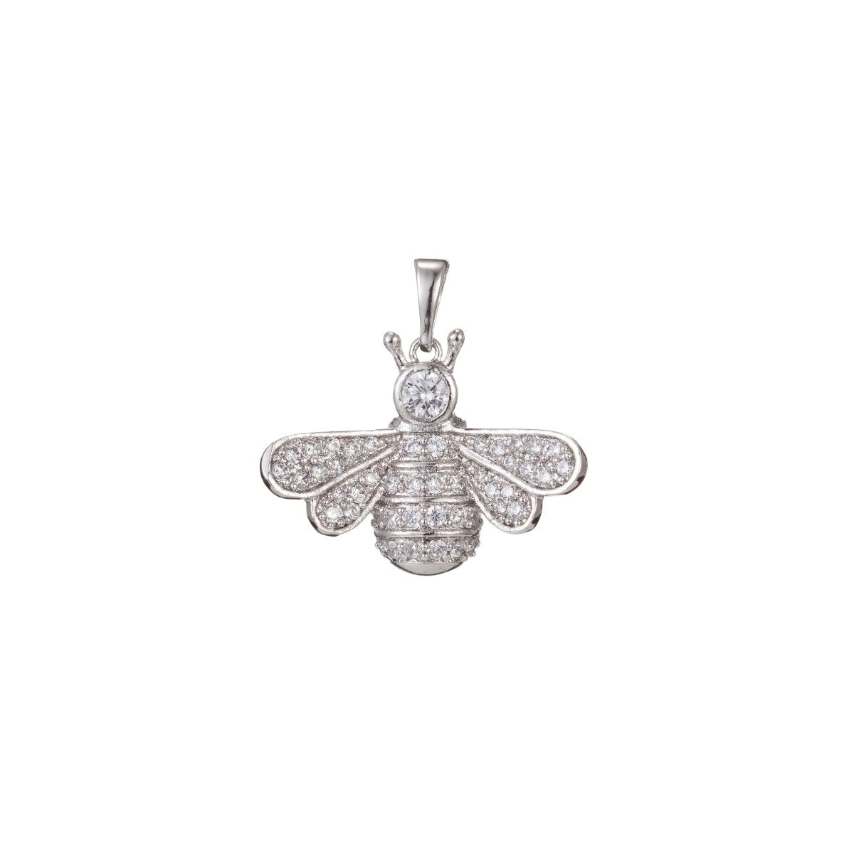 White Gold Filled Micro Pave CZ Bee Pendant Charm, Insect Bug Pendant Charm, White Gold Animal Pendant, For DIY Jewelry I-471 - DLUXCA