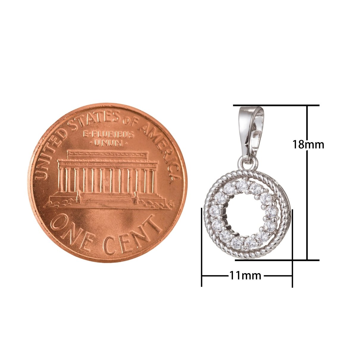 White Gold Filled Micro Pave CZ Circle Pendant Charm, Micro Pave CZ Pendant Charm, White Gold Filled Geometric Pendant, For DIY Jewelry I-506 - DLUXCA