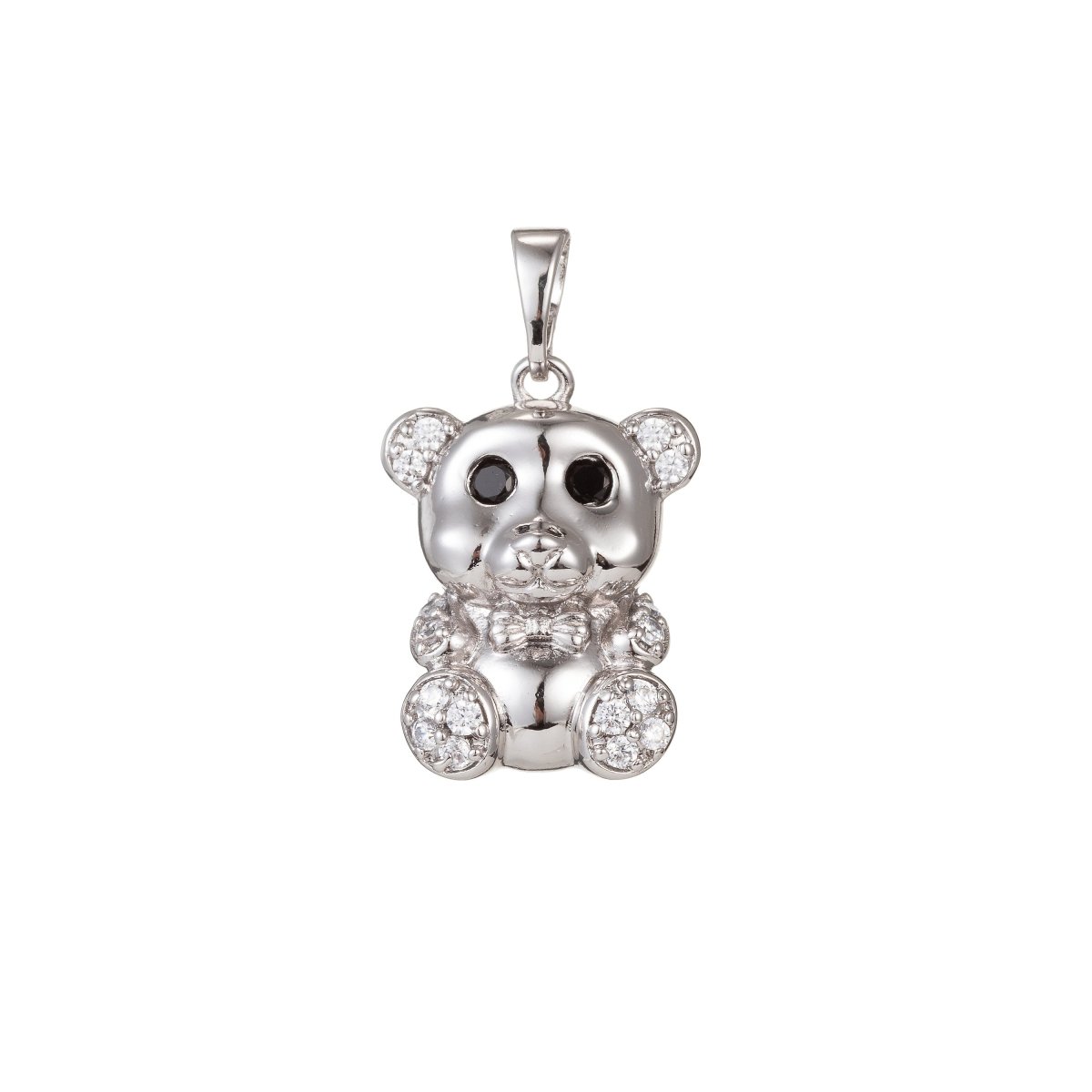 White Gold Filled Micro Pave CZ Cute Bear Pendant Charm, Bear Pendant Charm, White Gold Bear Pendant, For DIY Jewelry I-475 - DLUXCA