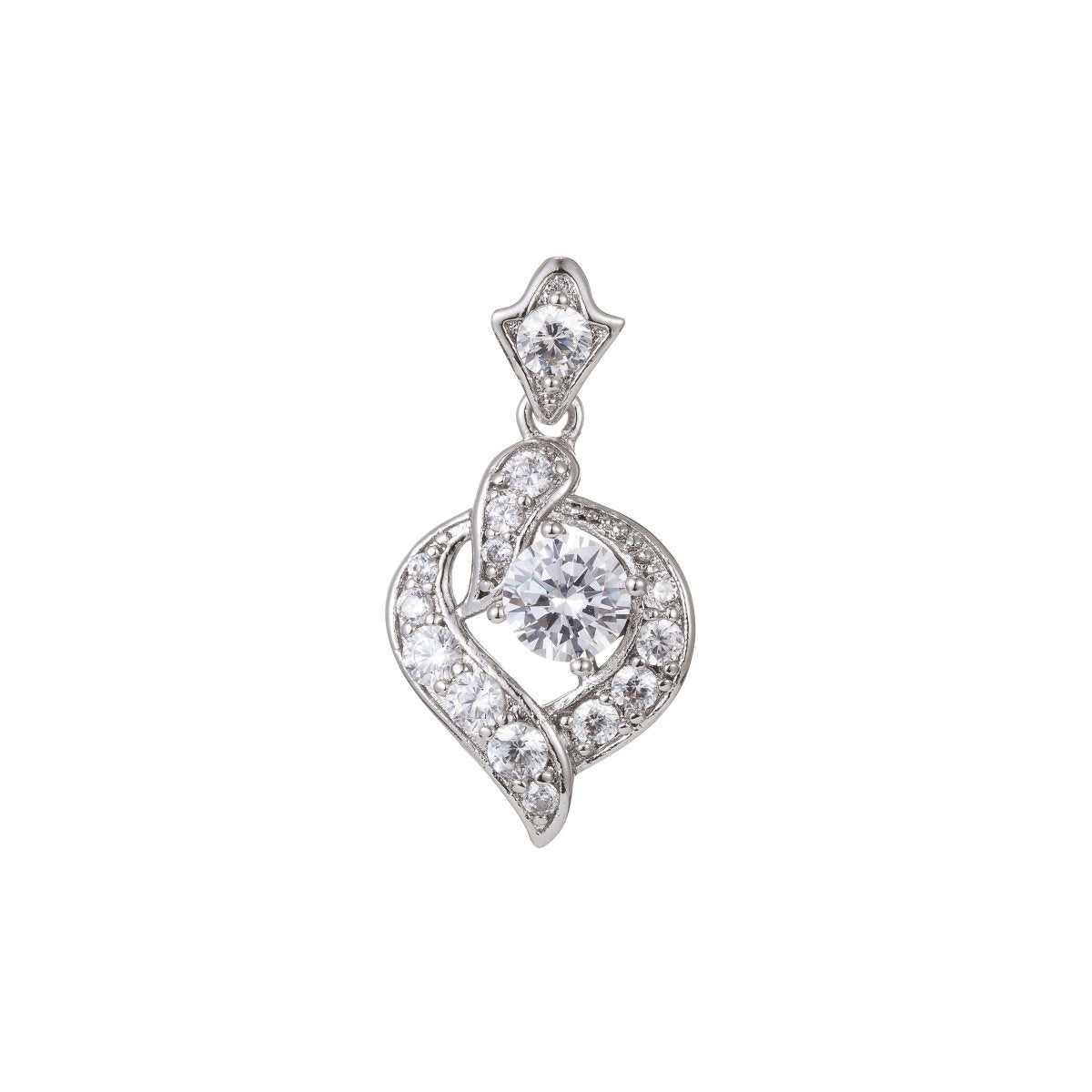 White Gold Filled Micro Pave CZ Heart Pendant Charm, Geometric Micro Pave CZ Pendant Charm, White Gold Filled Pendant, For DIY Jewelry I-479 - DLUXCA