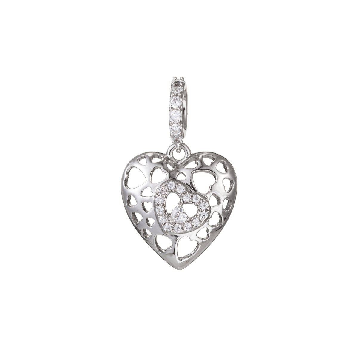 White Gold Filled Micro Pave CZ Heart Pendant Charm, Link Heart Micro Pave CZ Pendant Charm, White Gold Filled Pendant, For DIY Jewelry I-468 - DLUXCA