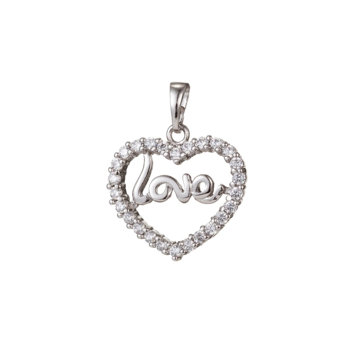 White Gold Filled Micro Pave CZ Heart Pendant Charm, Love Heart Micro Pave CZ Pendant Charm, Gold Filled Pendant, For DIY Jewelry I-456 - DLUXCA