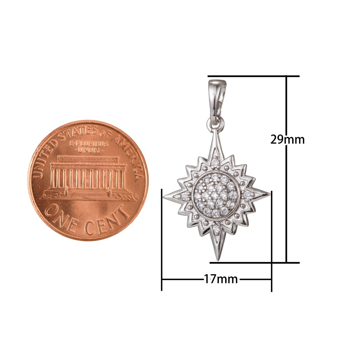 White Gold Filled Micro Pave CZ North Star Pendant Charm, North Star Pendant Charm, White Gold Star Pendant, For DIY Jewelry I-502 - DLUXCA