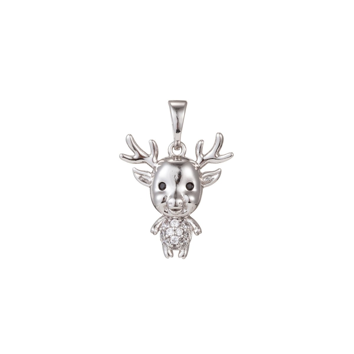 White Gold Filled Micro Pave CZ ReinDeer Pendant Charm, Deer Pendant Charm, White Gold Animal Pendant, For DIY Jewelry I-515 - DLUXCA