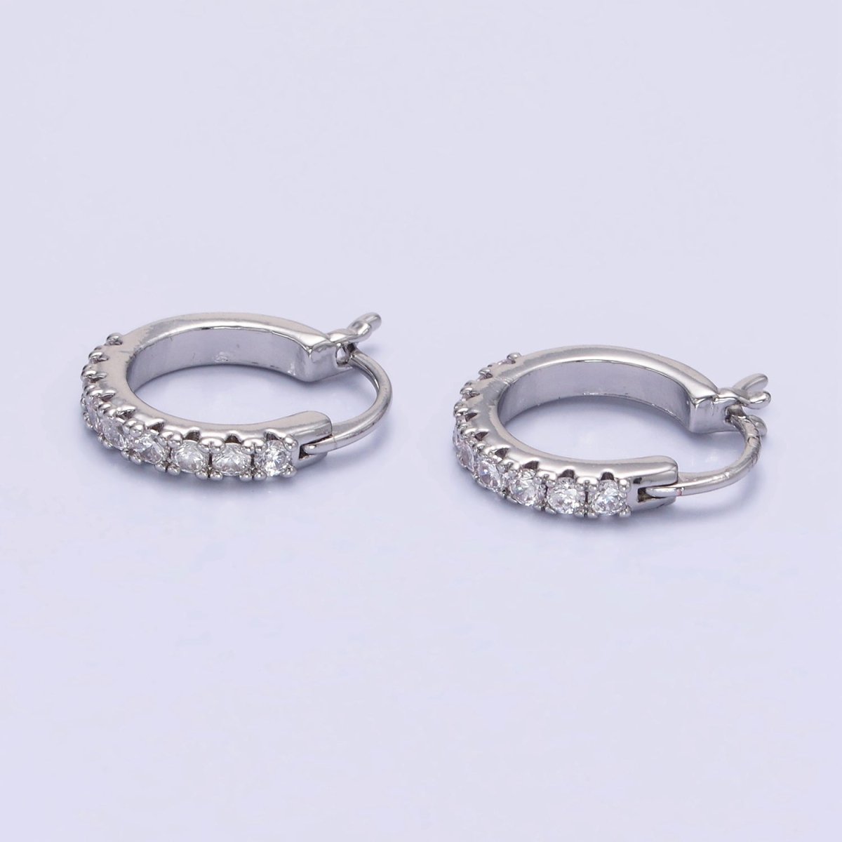White Gold Filled Micro Paved CZ Cartilage Latch Huggie Earrings | AB1264 - DLUXCA