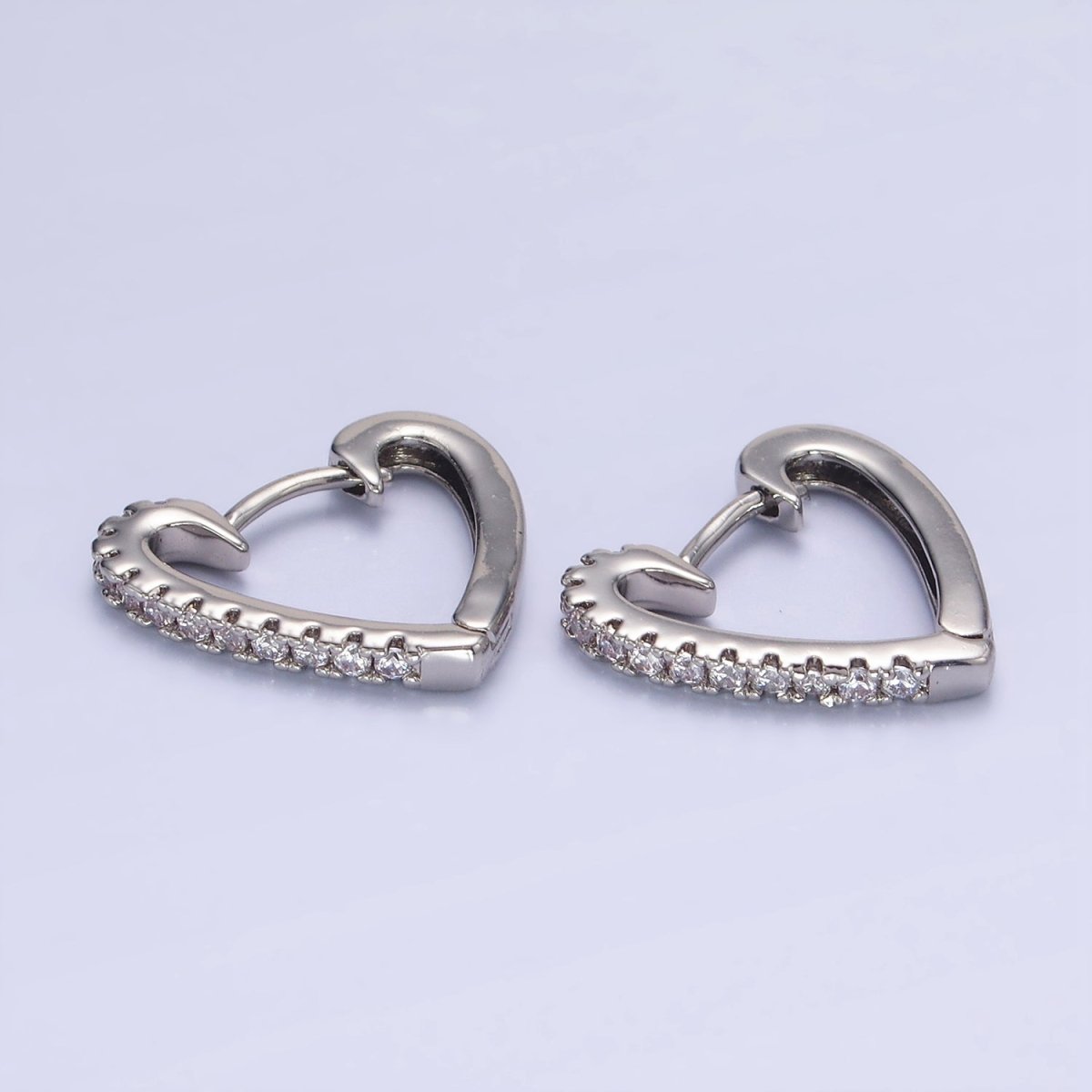 White Gold Filled Micro Paved CZ Heart Huggie Earrings | AB1257 - DLUXCA