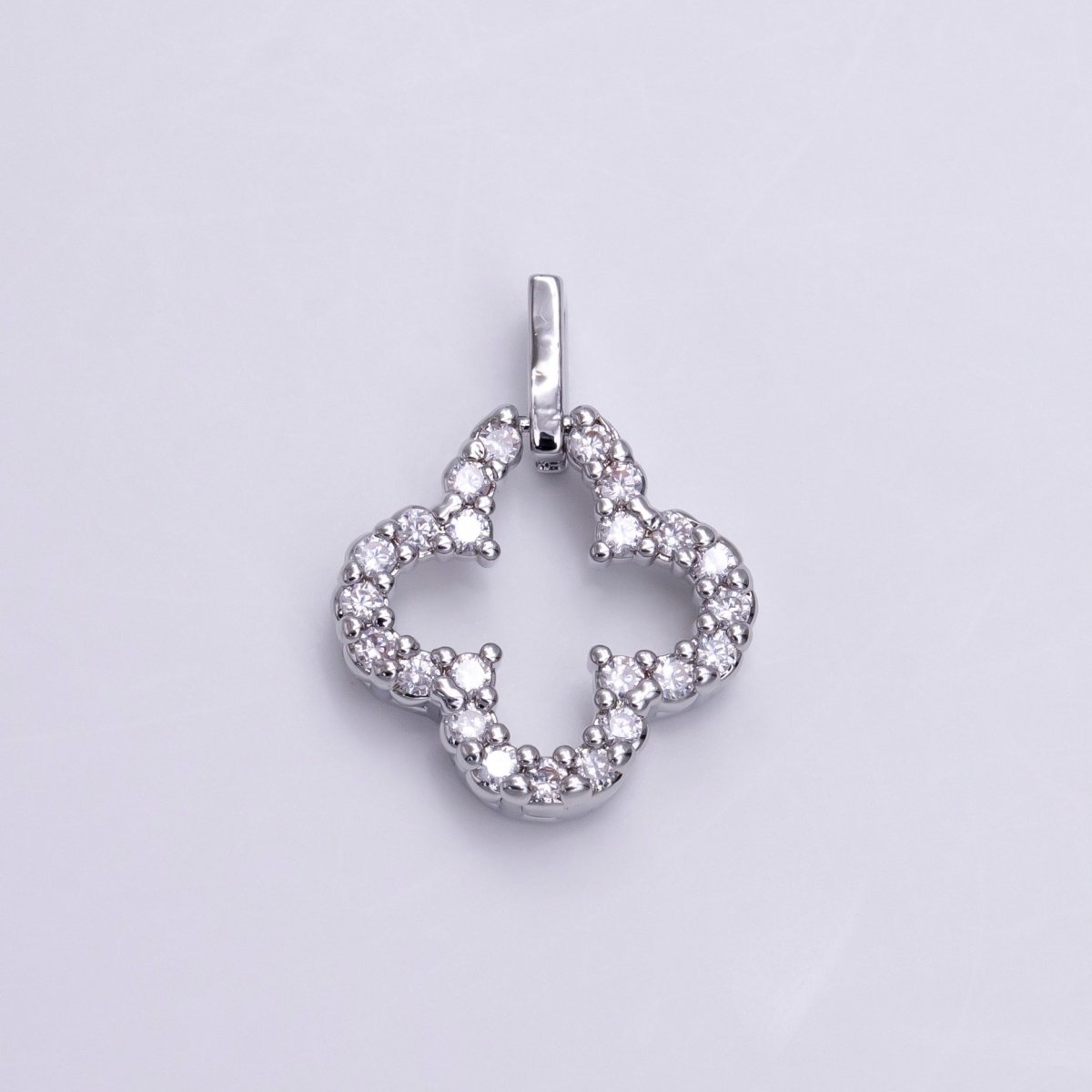 White Gold Filled Micro Paved CZ Open Clover Quatrefoil Charm in Gold & Silver | A-835 AC-1451 - DLUXCA