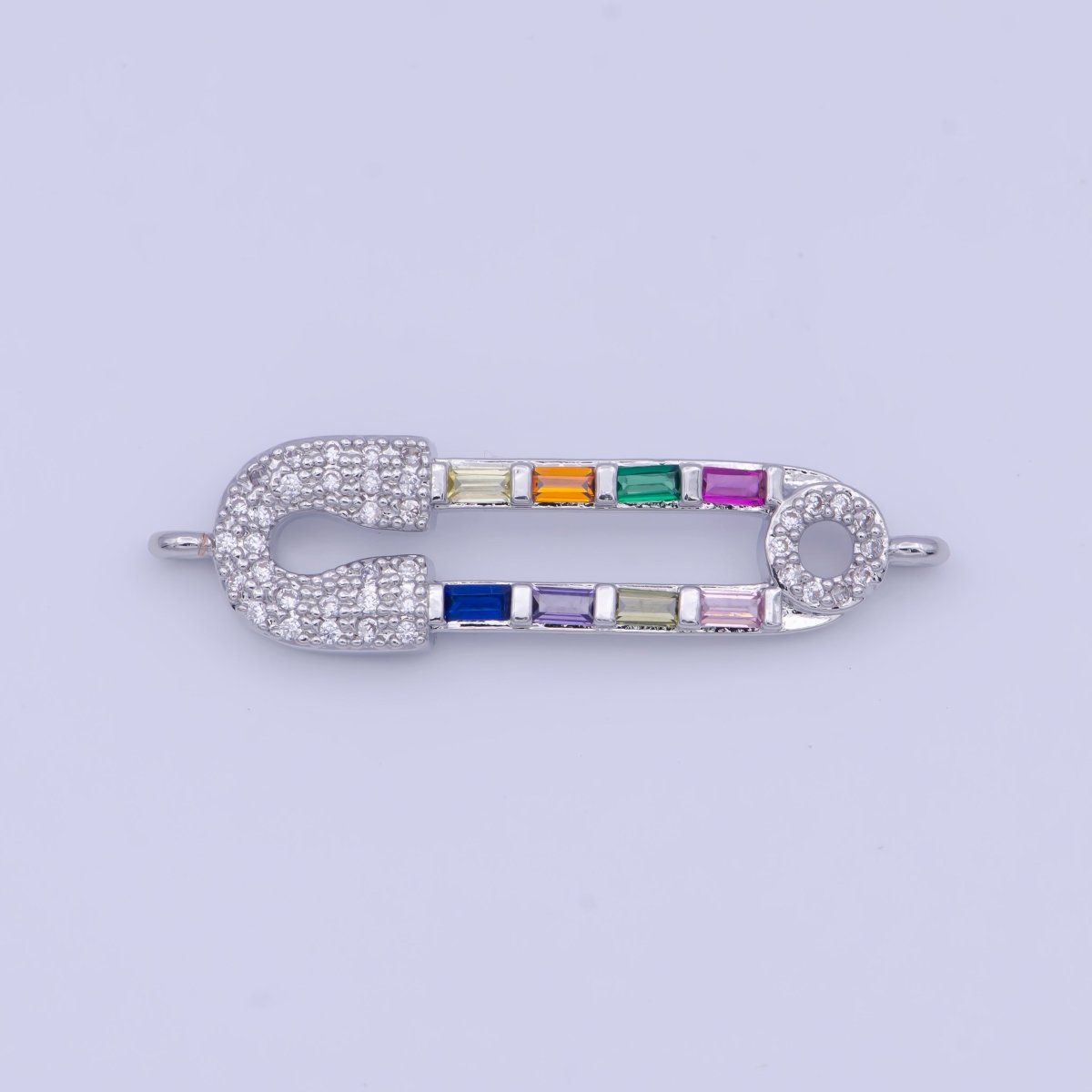 White Gold Filled Micro Paved CZ Safety Pin Connector Jewelry Supply in Silver G-561 - DLUXCA