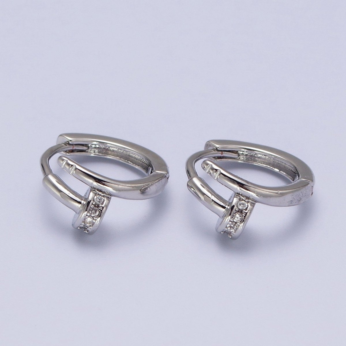 White Gold Filled Micro Paved Spiral Needle Huggie Earrings | Y-200 - DLUXCA