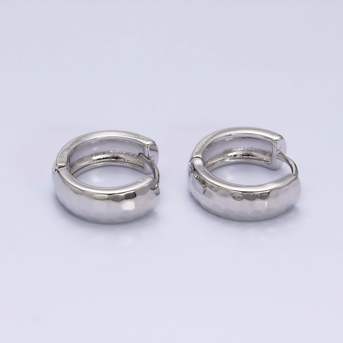 White Gold Filled Multifaceted Round 15mm Wide Huggie Earrings | AD1544 - DLUXCA