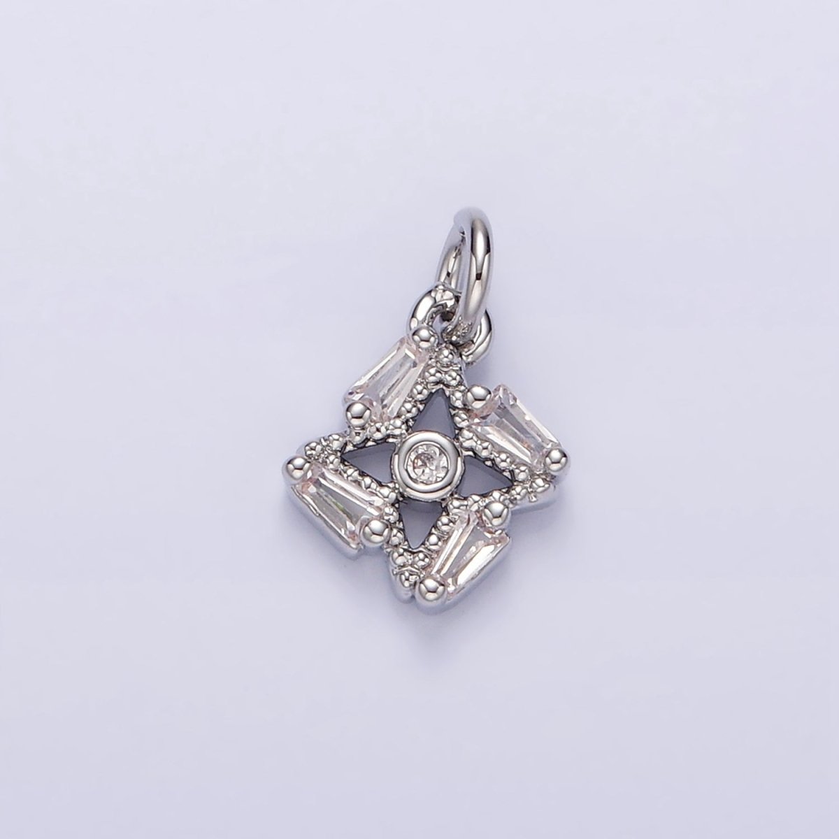 White Gold Filled Open Cleat Baguette CZ Beaded Celestial Star Mini Add-On Charm | N1140 - DLUXCA