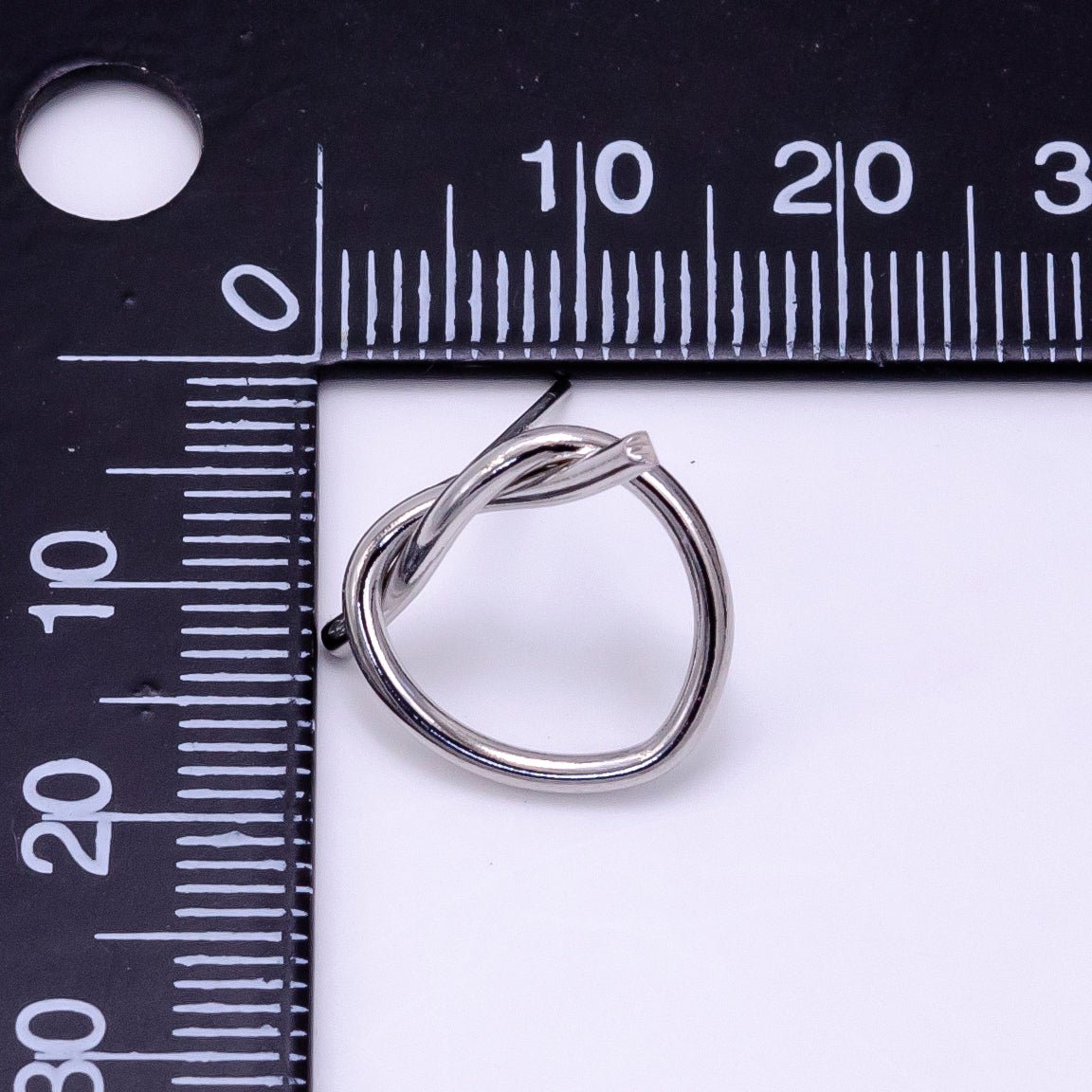 White Gold Filled Open Heart Tied Knot Minimalist Stud Earrings | AB1276 - DLUXCA
