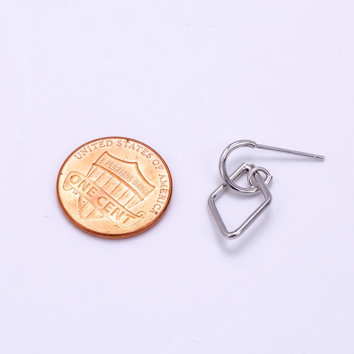 White Gold Filled Open Rhombus Drop C-Shaped Hoop Earrings | AB1277 - DLUXCA