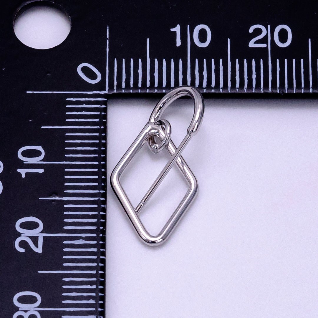 White Gold Filled Open Rhombus Drop C-Shaped Hoop Earrings | AB1277 - DLUXCA