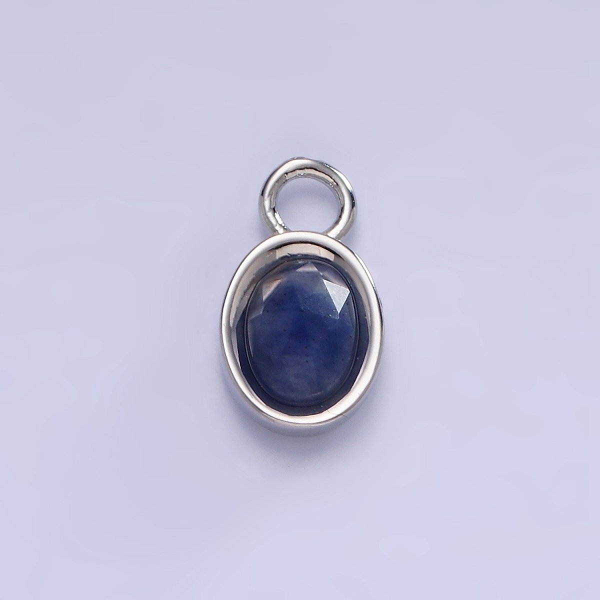 White Gold Filled Oval Multifaceted Natural Gemstone Personalized Add-On Silver Charm | AC1390 - AC1399 - DLUXCA