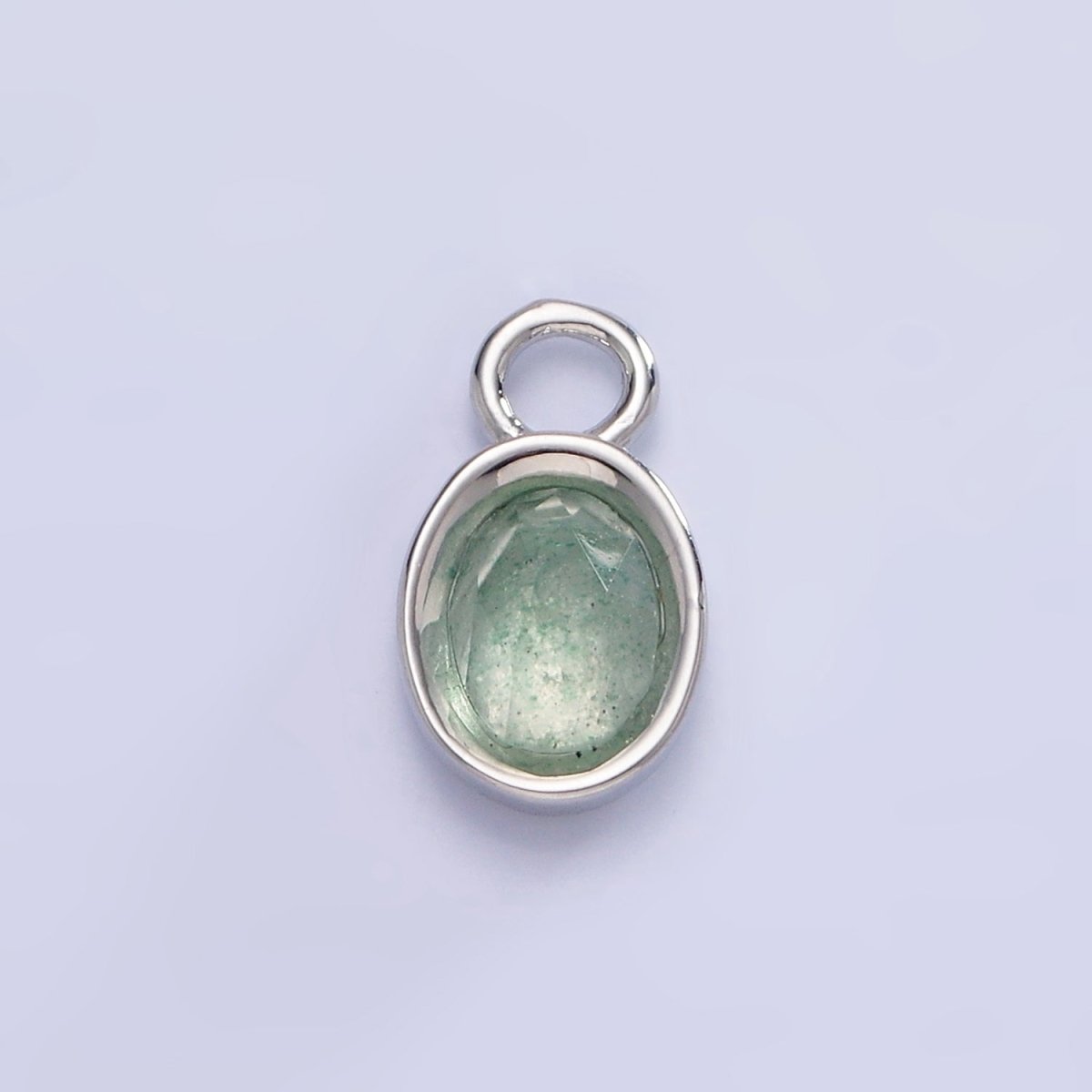 White Gold Filled Oval Multifaceted Natural Gemstone Personalized Add-On Silver Charm | AC1390 - AC1399 - DLUXCA