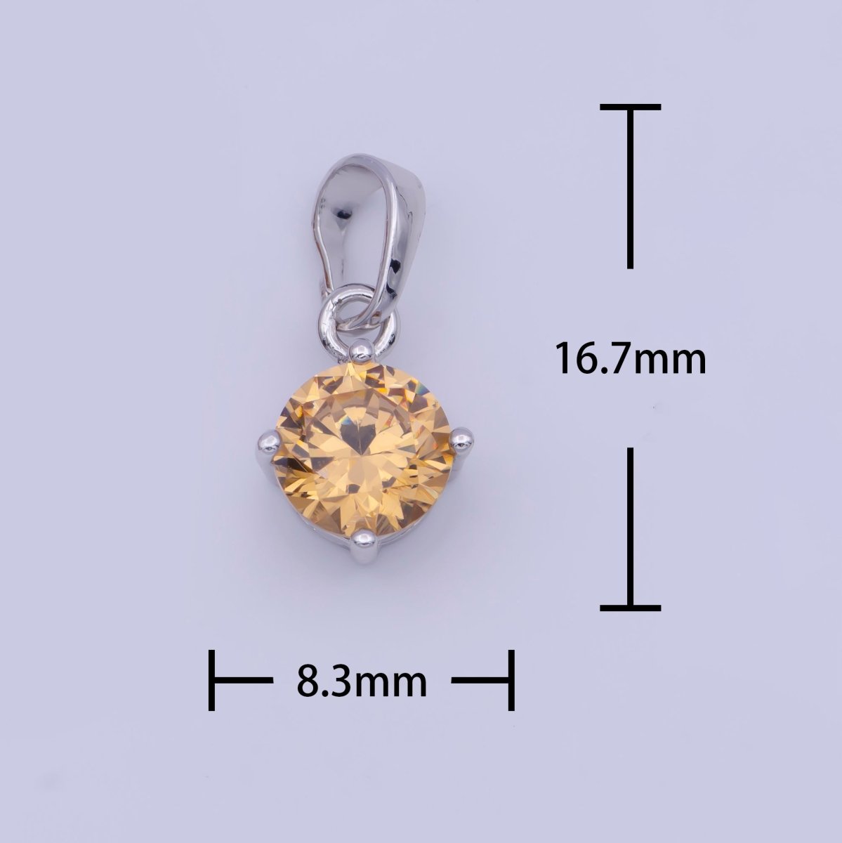 White Gold Filled Peach Solitaire Round Cubic Zirconia Gemstone For DIY Necklace Making | X-528 - DLUXCA