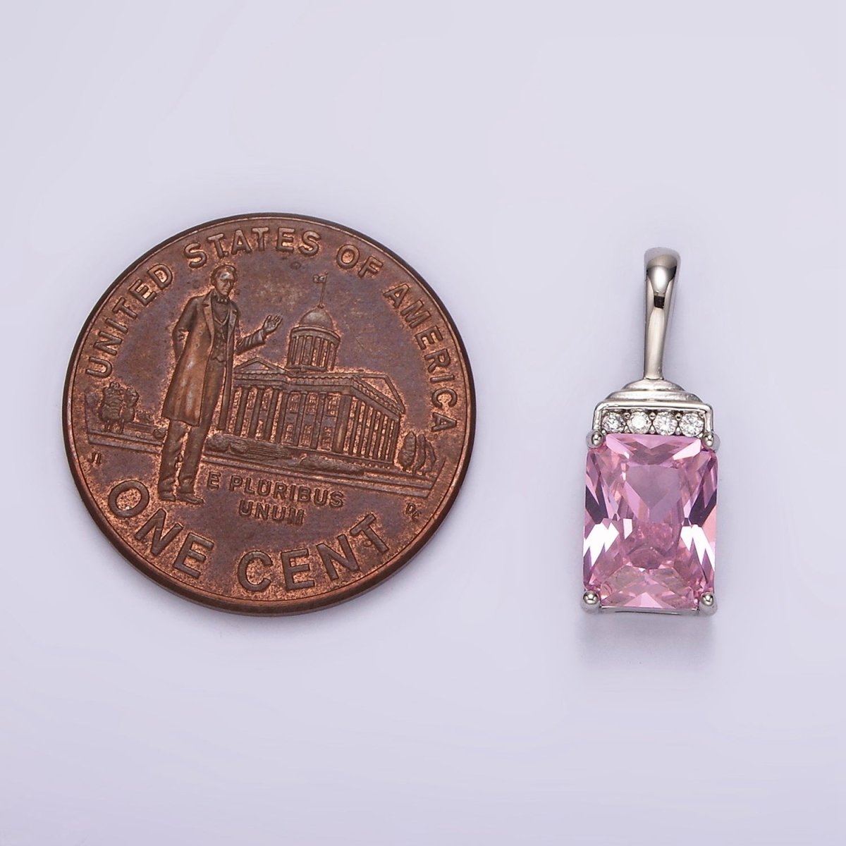 White Gold Filled Pink Baguette Micro Paved CZ Bail Pendant | AA1126 - DLUXCA