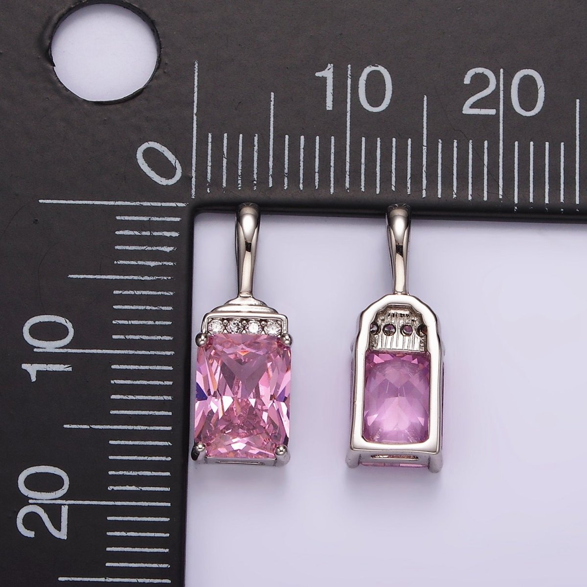 White Gold Filled Pink Baguette Micro Paved CZ Bail Pendant | AA1126 - DLUXCA