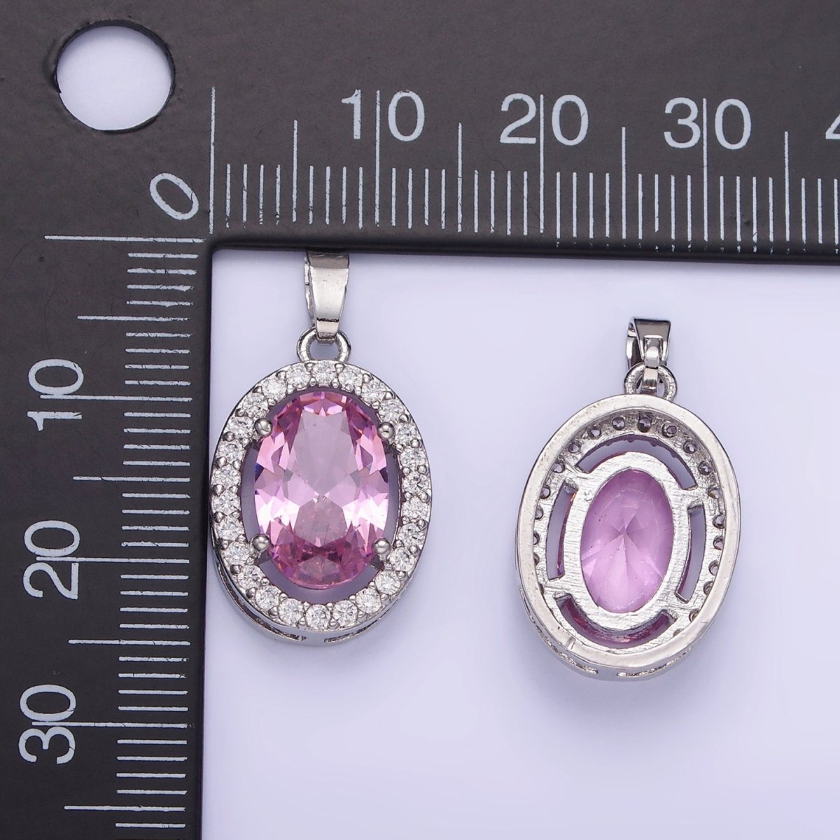 White Gold Filled Pink CZ Oval Micro Paved Pendant | AA1168 - DLUXCA