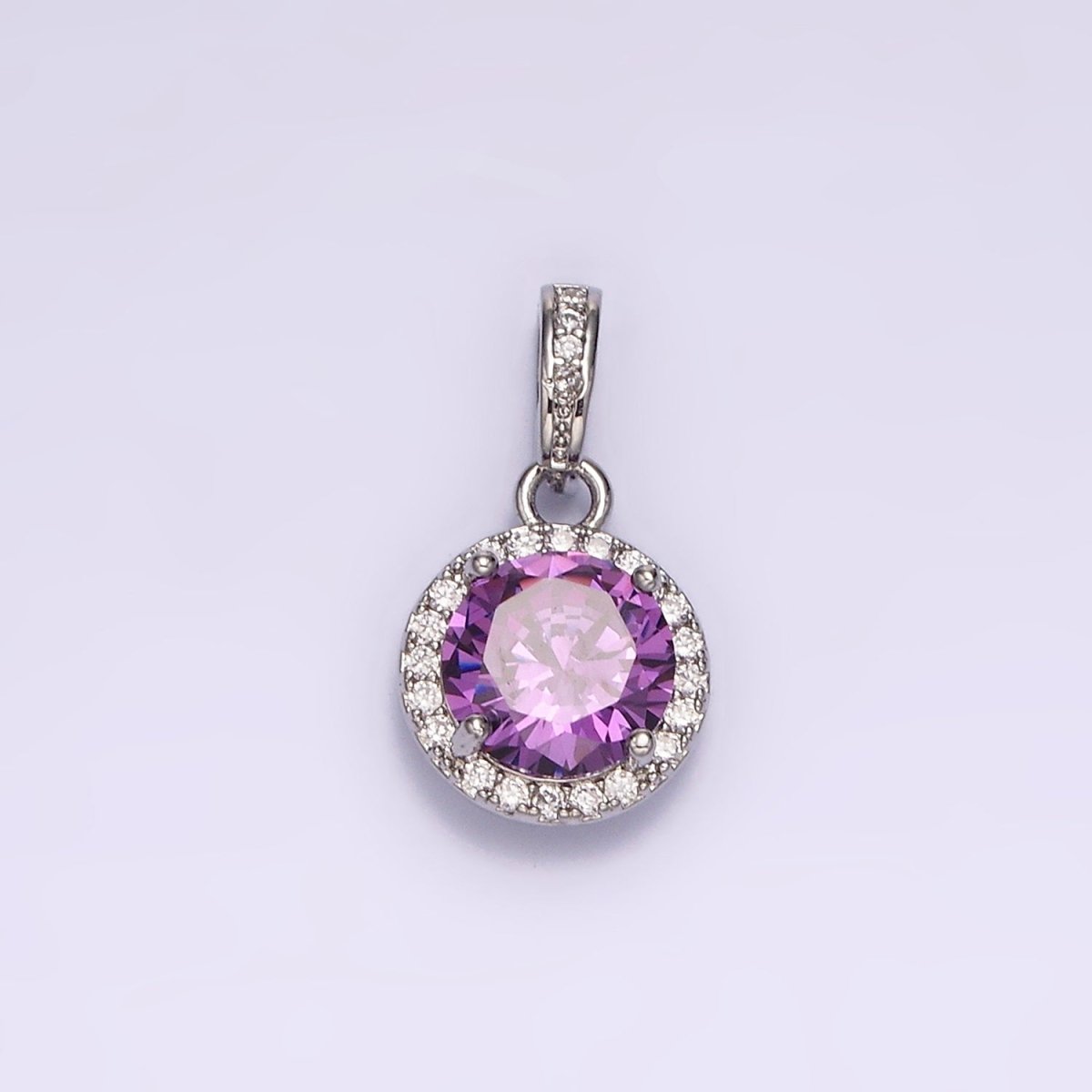 White Gold Filled Pink, Purple, Red Round Micro Paved CZ Bail Pendant | N1813 - N1815 - DLUXCA