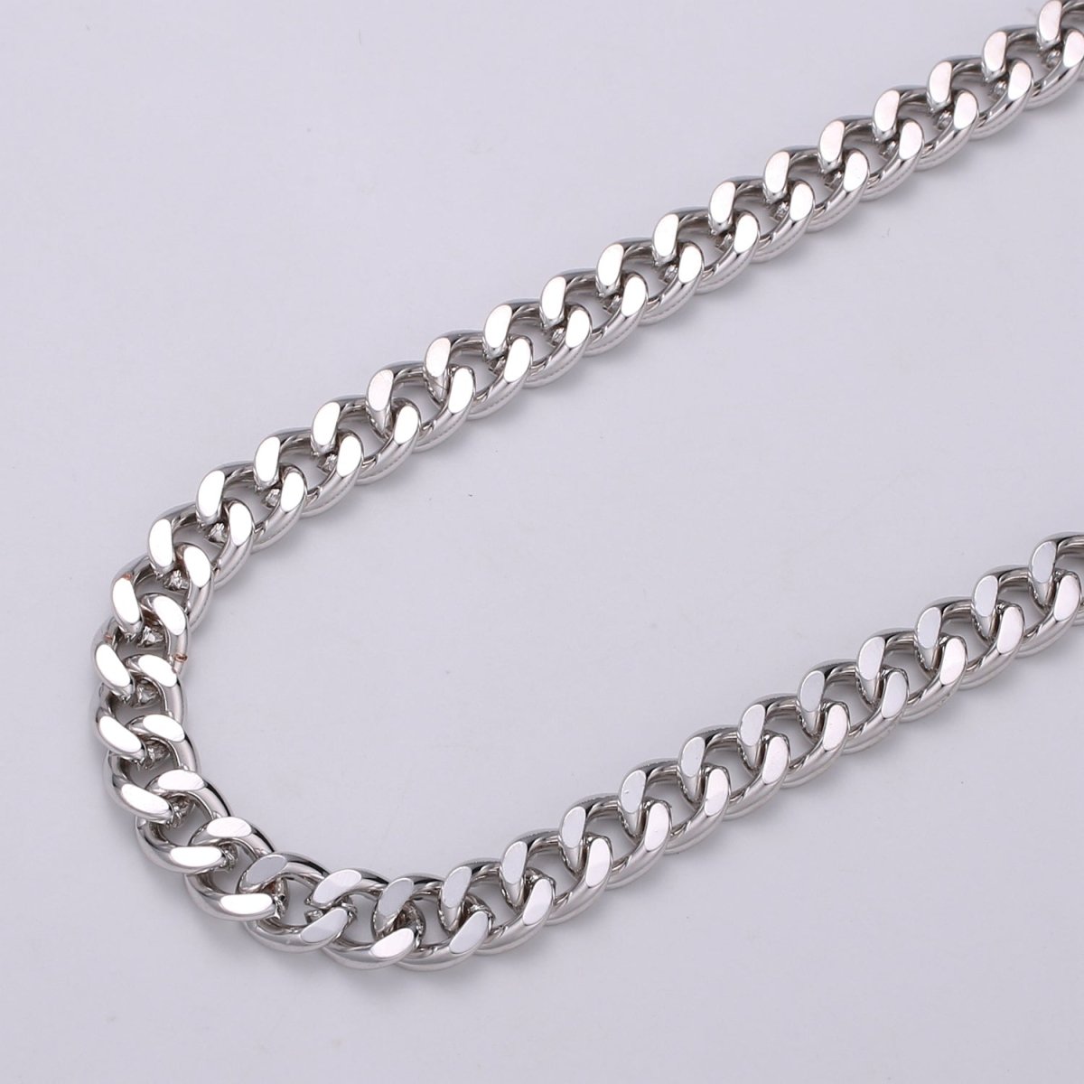White Gold-Filled Rhodium Cuban Curb Link Chain by Yard, Silver Cable Rolo Chain, Wholesale Cuban CURB Chain DIY Craft | ROLL-327 Clearance Pricing - DLUXCA