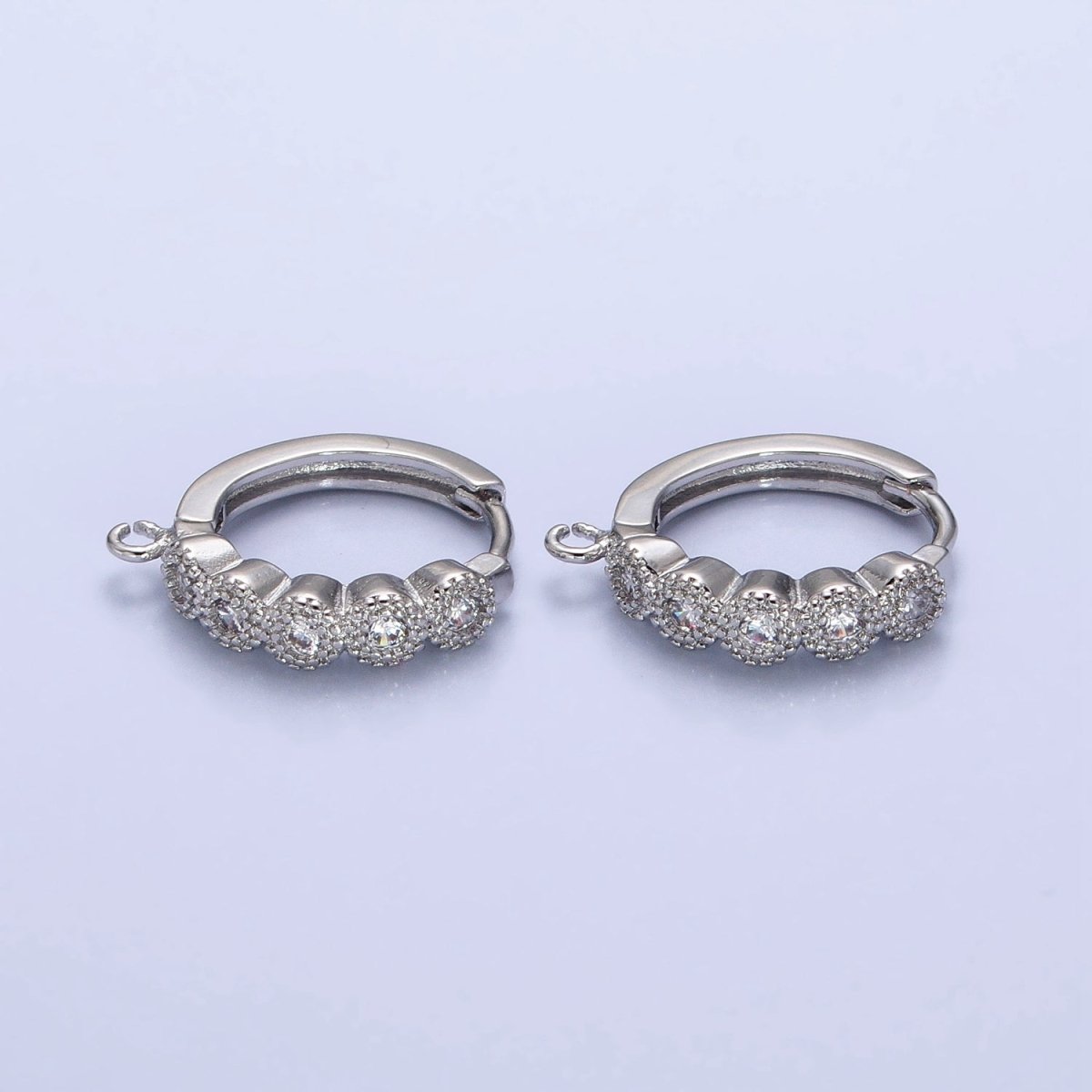 White Gold Filled Rounded Clear CZ Open Loop 16.5mm Huggie Earrings Supply | Z-324 - DLUXCA