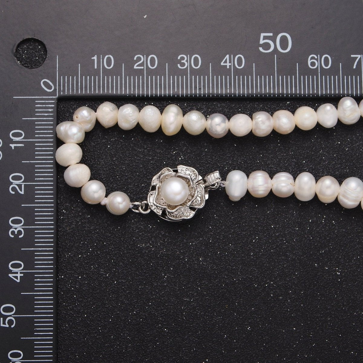 White Gold Filled Silver Flower Statement Freshwater Pearl 16.5 Inch Choker Necklace | WA-1181 Clearance Pricing - DLUXCA