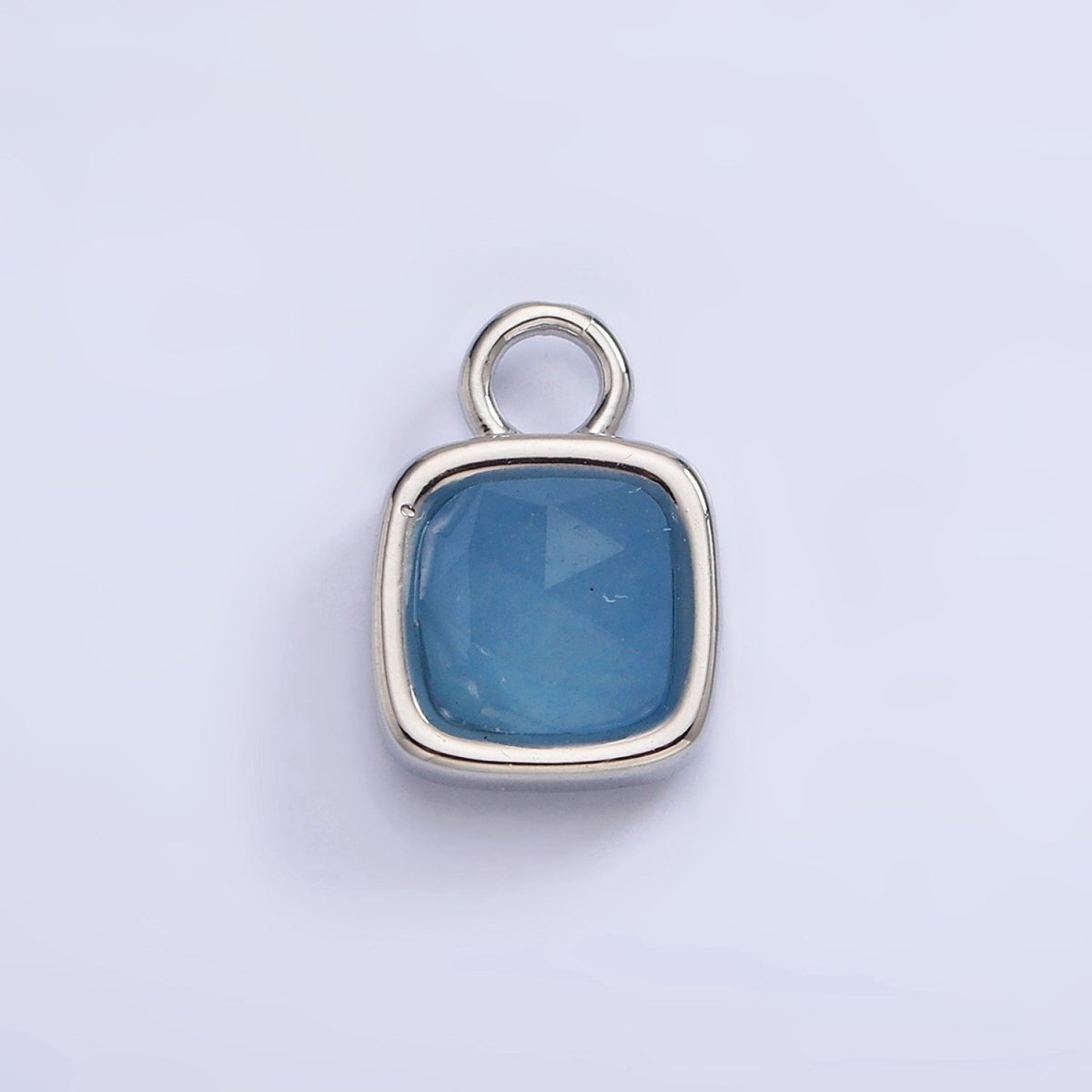 White Gold Filled Square Multifaceted Natural Gemstone Personalized Add-On Silver Charm | AC1530 - AC1542 - DLUXCA