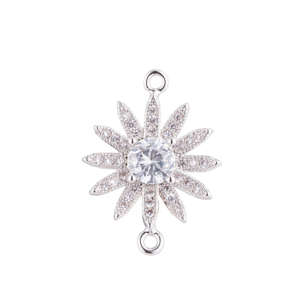 White Gold Filled Sunflower, Shiny Star, Sparkling Flower, Cubic Zirconia Bracelet Charm, Necklace Pendant, Findings for Jewelry Making F-143 - DLUXCA