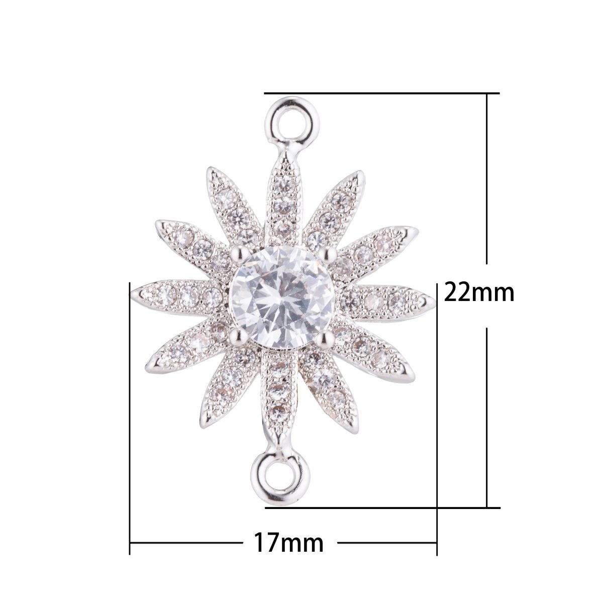 White Gold Filled Sunflower, Shiny Star, Sparkling Flower, Cubic Zirconia Bracelet Charm, Necklace Pendant, Findings for Jewelry Making F-143 - DLUXCA