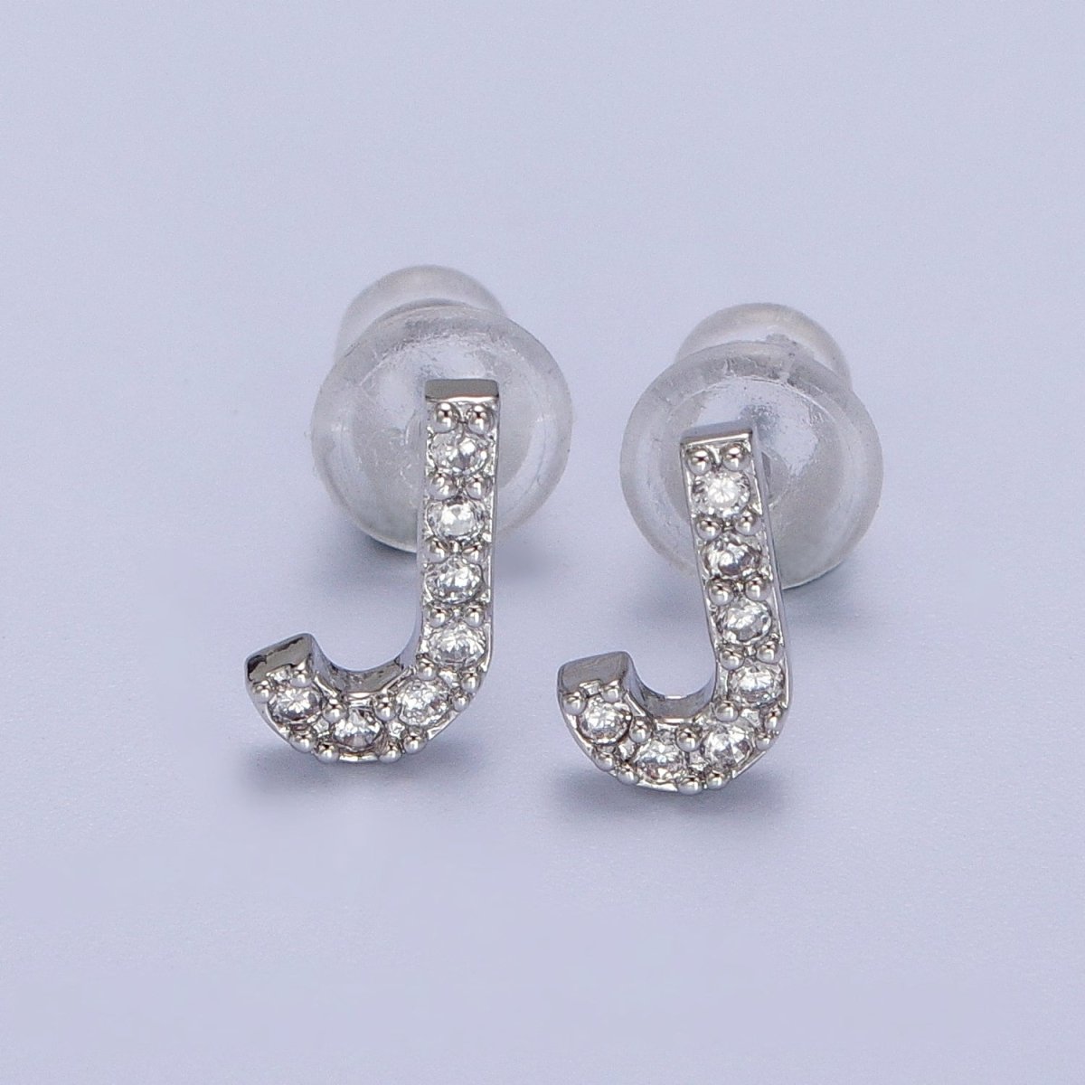 White Gold Filled Tiny Initial Letter Diamond CZ Silver Stud Earrings | Y-120~Y-145 - DLUXCA