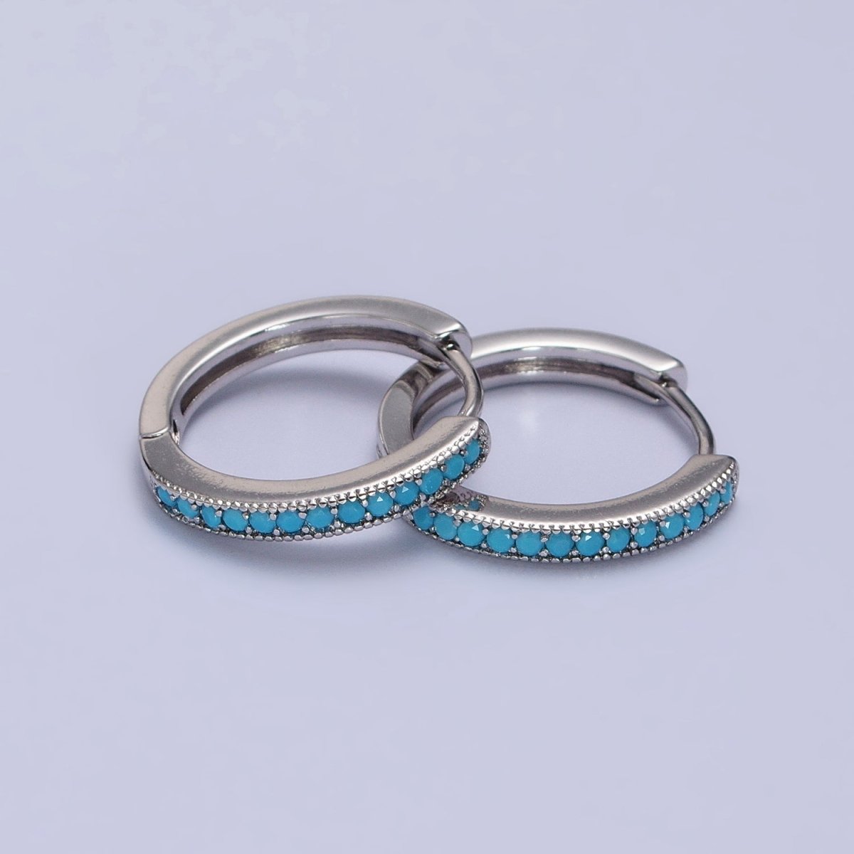 White Gold Filled Turquoise Lined 17mm Minimalist Endless Hoop Earrings | AB1052 - DLUXCA