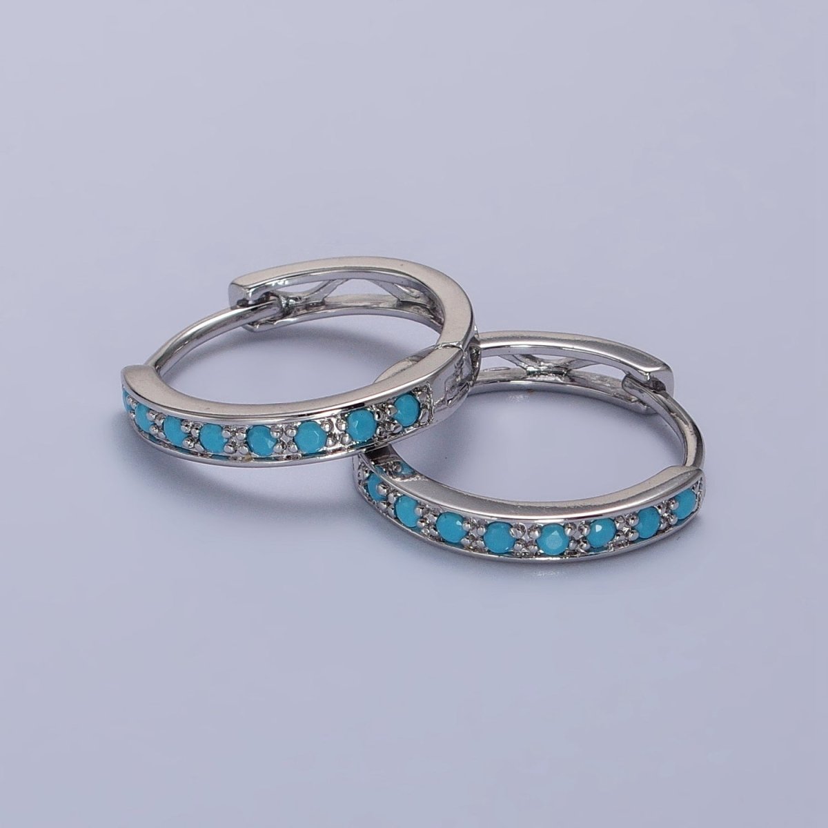 White Gold Filled Turquoise Micro Paved 17mm Endless Hoop Earrings | AB1040 - DLUXCA