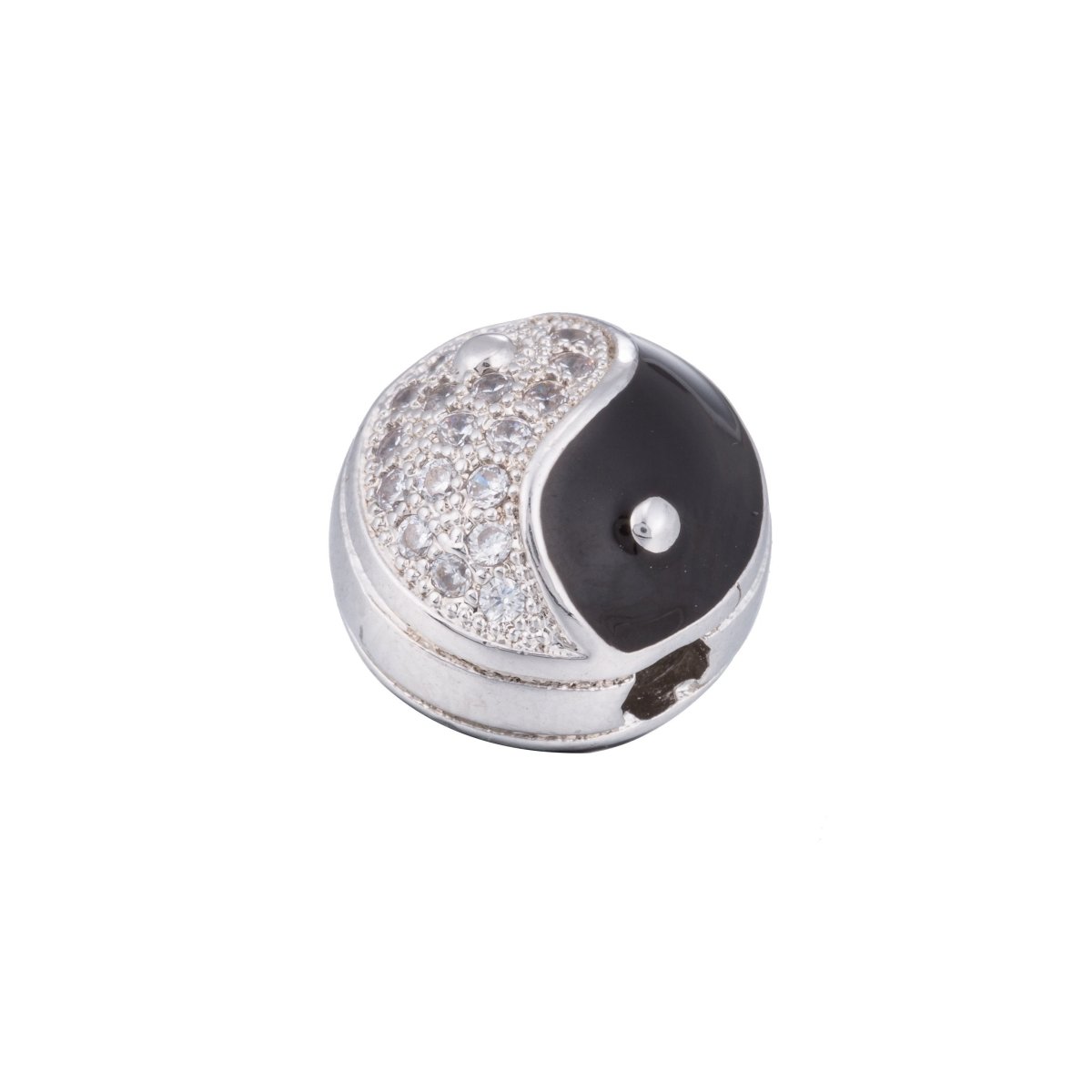 White Gold Filled Yin Yang Buddhism Balance Spacer Silver Bead | B-071 - DLUXCA