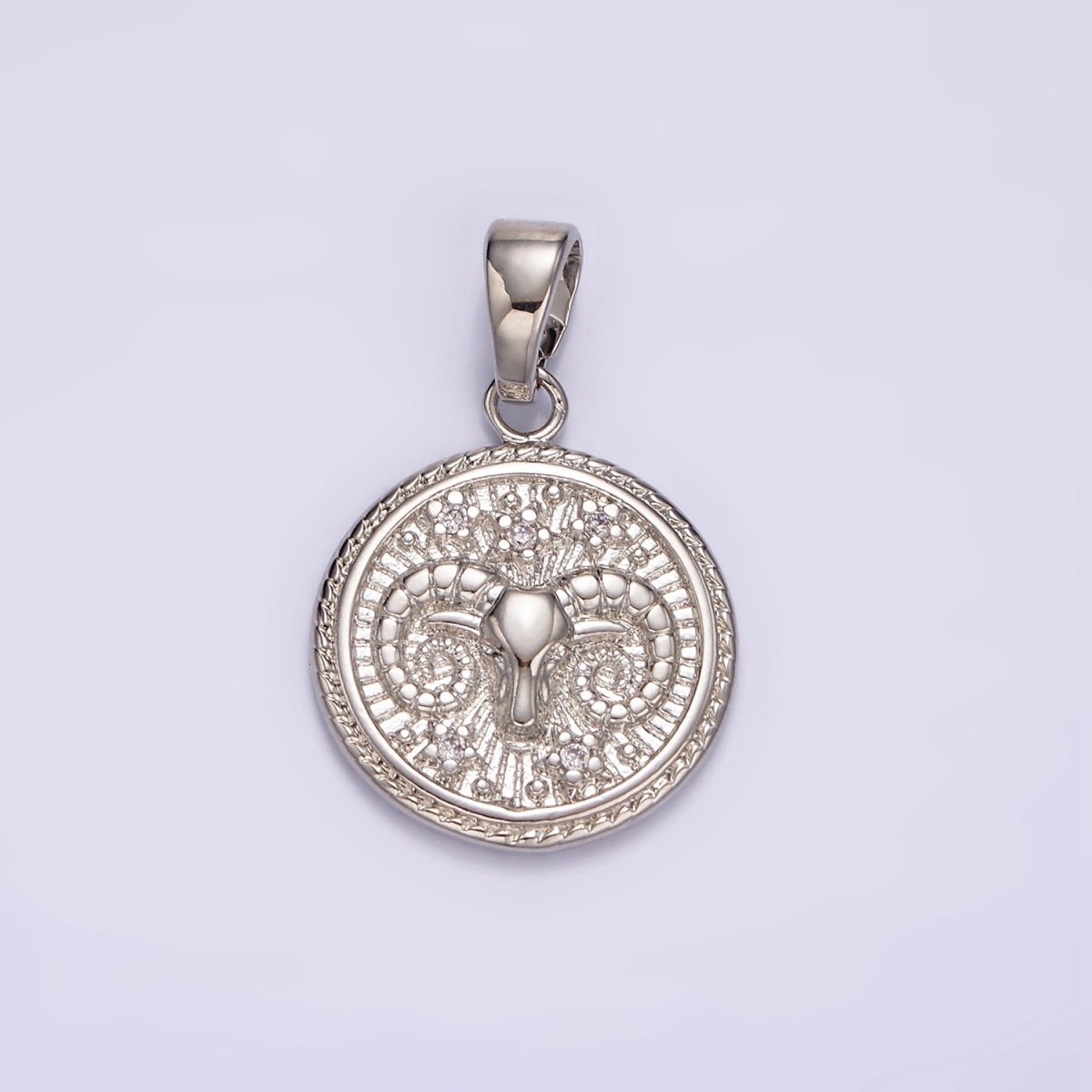 White Gold Filled Zodiac Sign Star CZ Medallion Personalized Pendant | A1351 - A1356 - DLUXCA