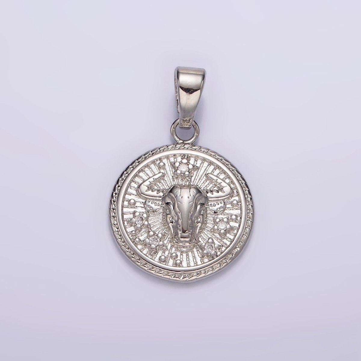 White Gold Filled Zodiac Sign Star CZ Medallion Personalized Pendant | A1351 - A1356 - DLUXCA