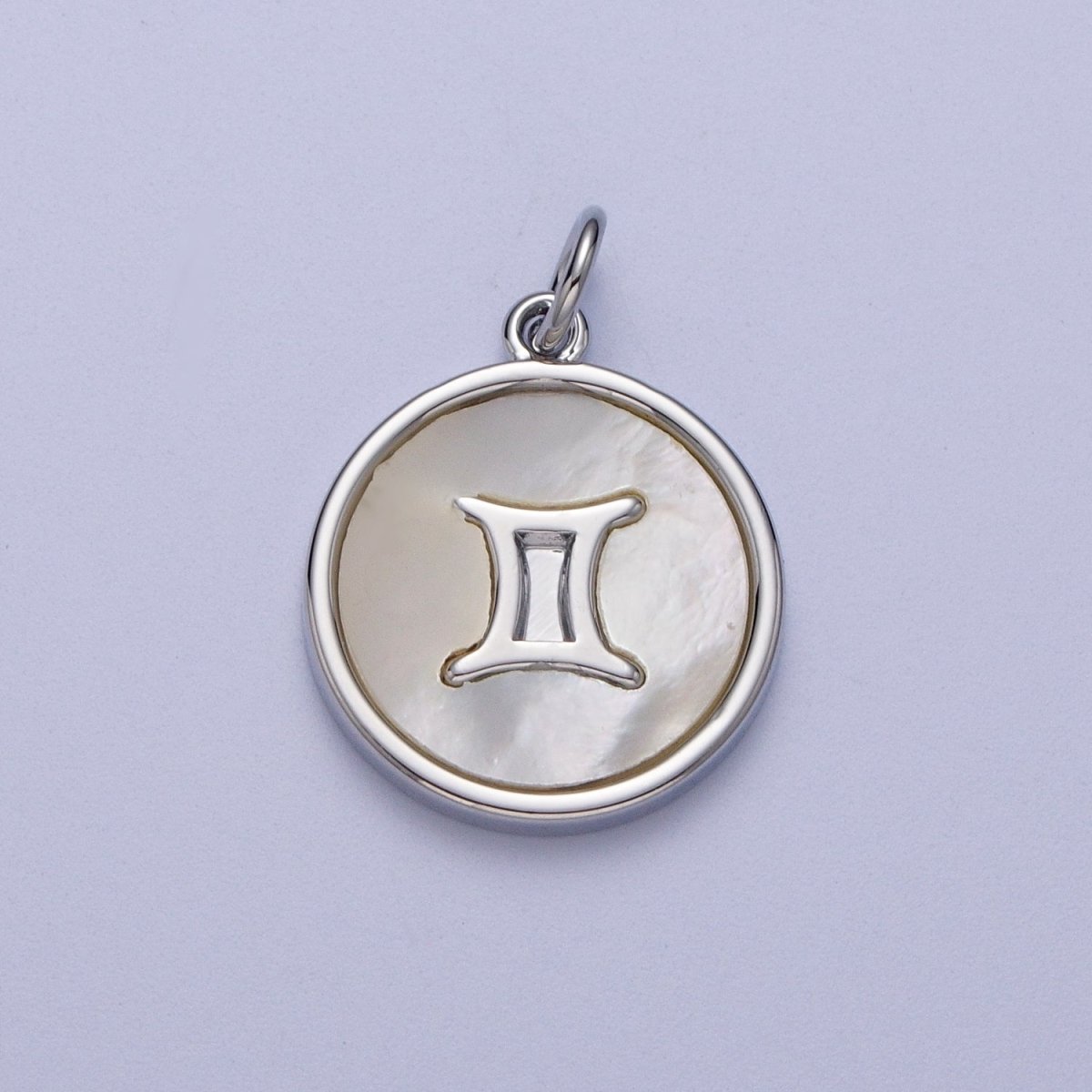 White Gold Filled Zodiac Signs Shell Pearl Round Coin Astrology Horoscope Silver Charm | A-071 to A-082 - DLUXCA