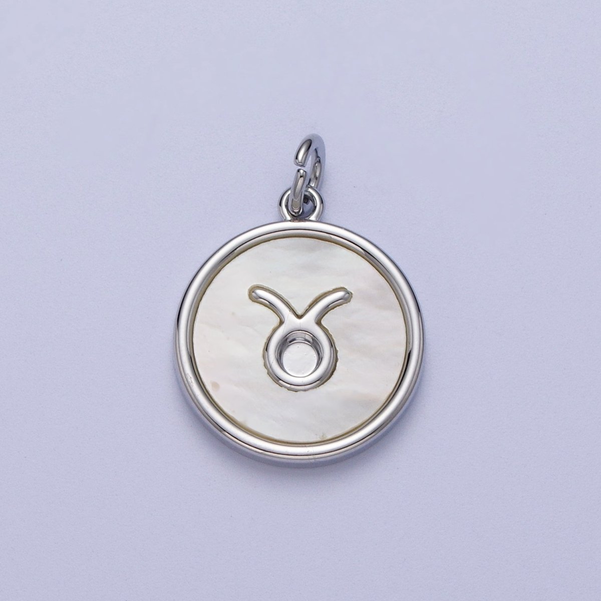 White Gold Filled Zodiac Signs Shell Pearl Round Coin Astrology Horoscope Silver Charm | A-071 to A-082 - DLUXCA