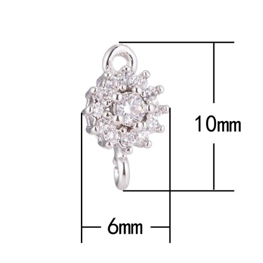 White Gold Sun Flower, Dainty Tiny Floral Life, Plant Lover Cubic Zirconia Bracelet Charm, Necklace Pendant, Findings for Jewelry Making F-165 - DLUXCA