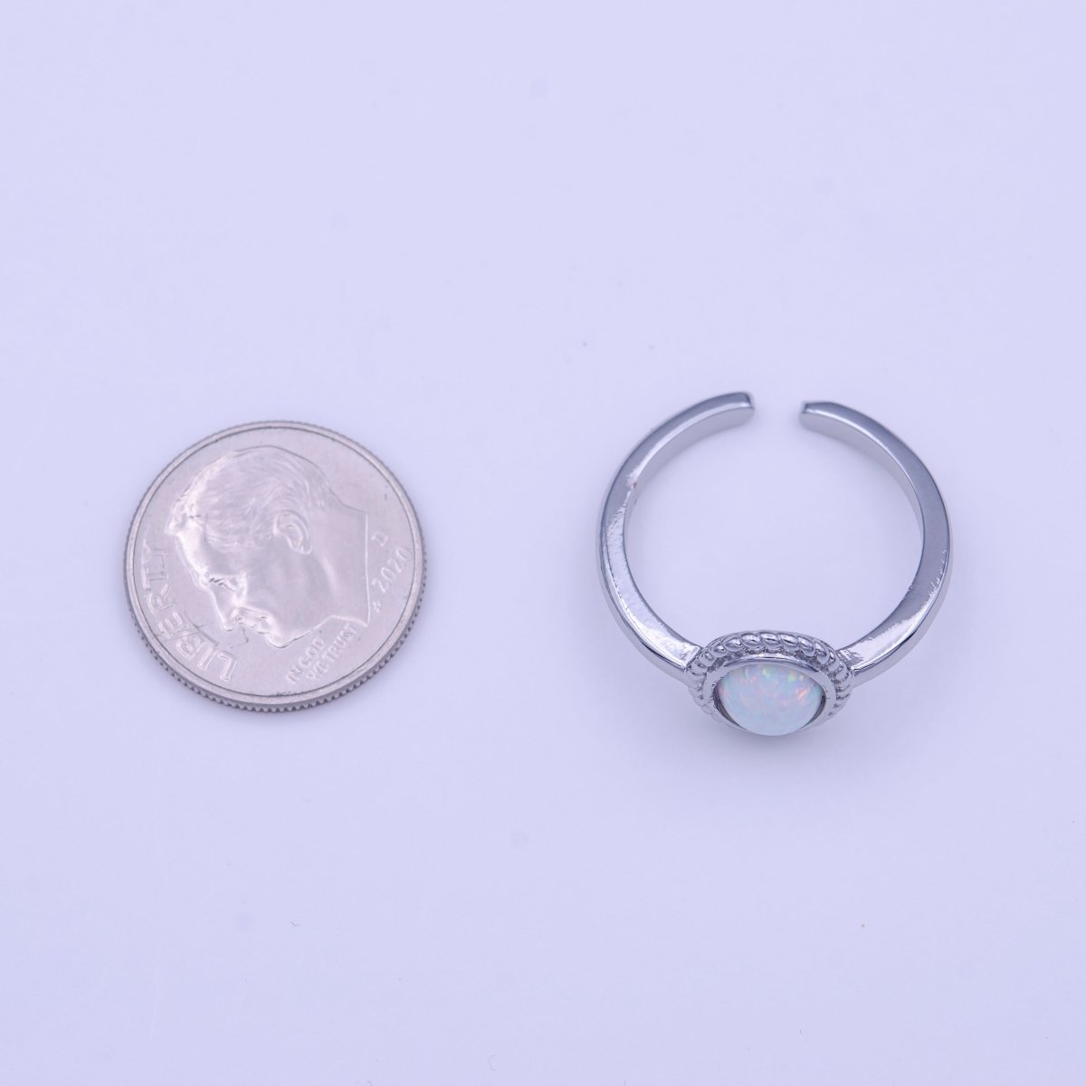 White Opal Braided Oval Minimalist Silver Ring | Y-426 - DLUXCA
