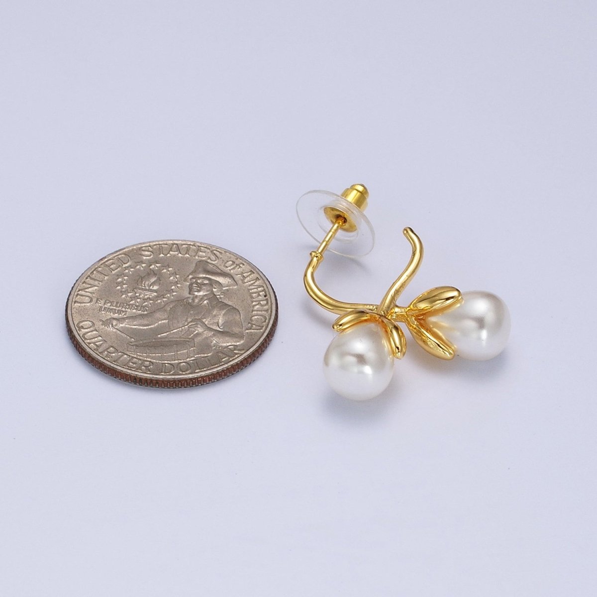 White Pearl Hanging Flowers Gold Stud Earrings | AB005 - DLUXCA