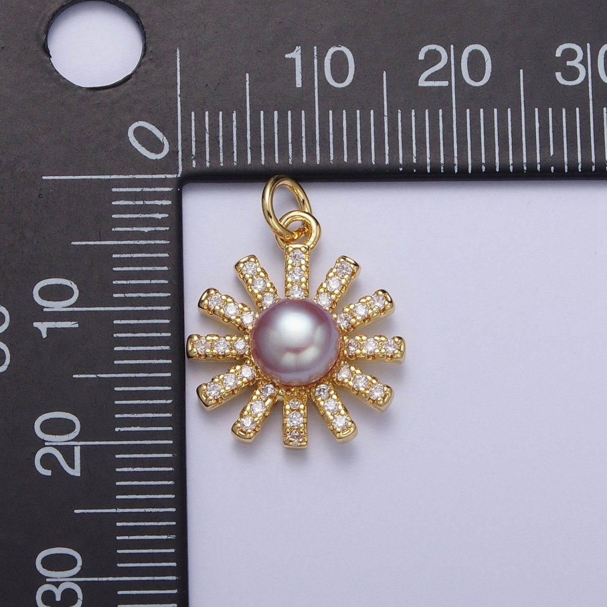 White / Purple Shell Pearl Celestial Micro Paved CZ Sun Flower Charm | A-306 A-307 - DLUXCA