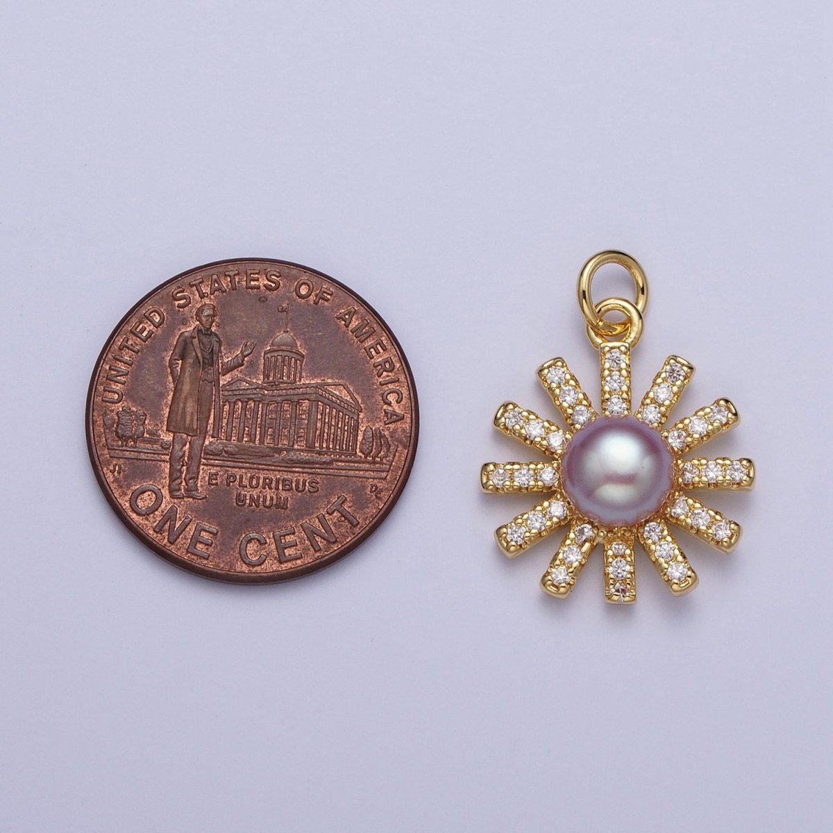 White / Purple Shell Pearl Celestial Micro Paved CZ Sun Flower Charm | A-306 A-307 - DLUXCA