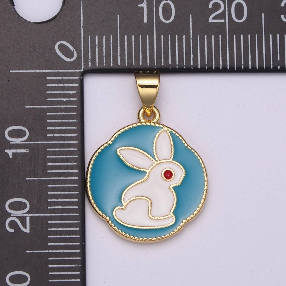 White Rabbit Charm, Hare Charm in Round Coin Disc Charm, Bunny Charm 14k Gold Filled N-517 - DLUXCA