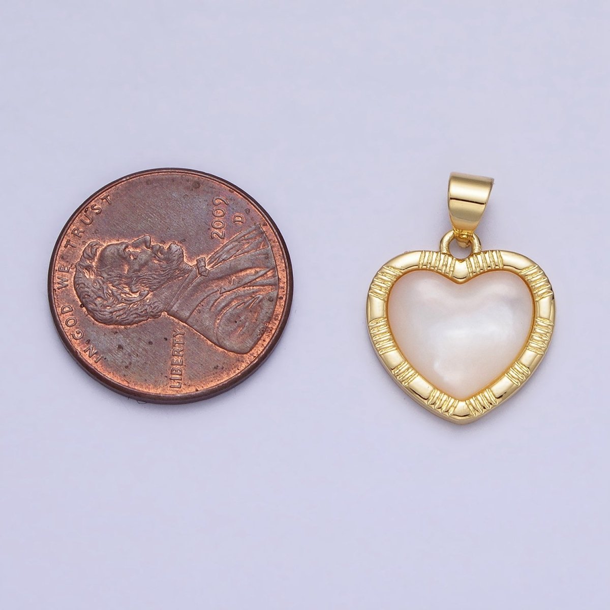 White Shell Pearl Heart Valentine Line Textured Minimalist Gold Pendant | AA152 - DLUXCA