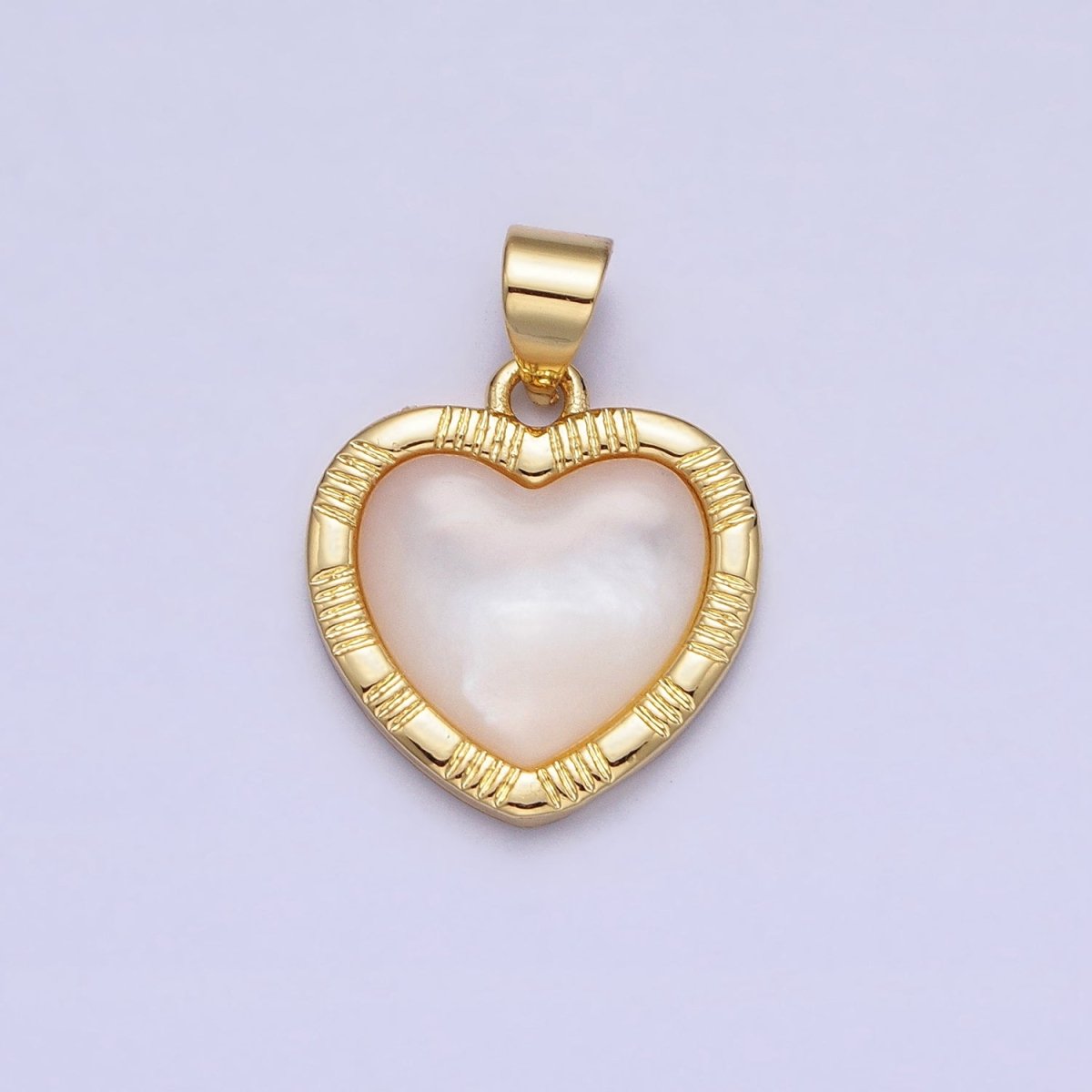 White Shell Pearl Heart Valentine Line Textured Minimalist Gold Pendant | AA152 - DLUXCA