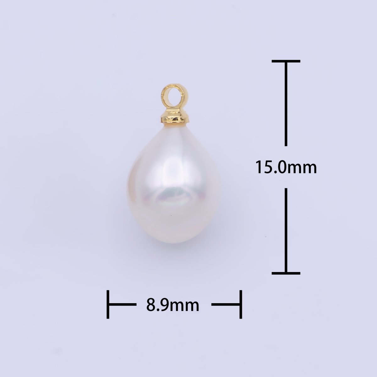 White Tapered Off-Round Teardrop Shell Pearl 15mm Charm C-190 - DLUXCA