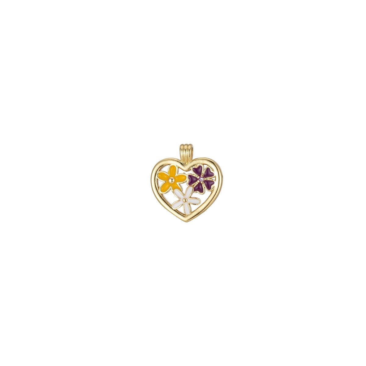White Yellow Wine Flowers in Heart Gold Filled Pendants J-839 - DLUXCA