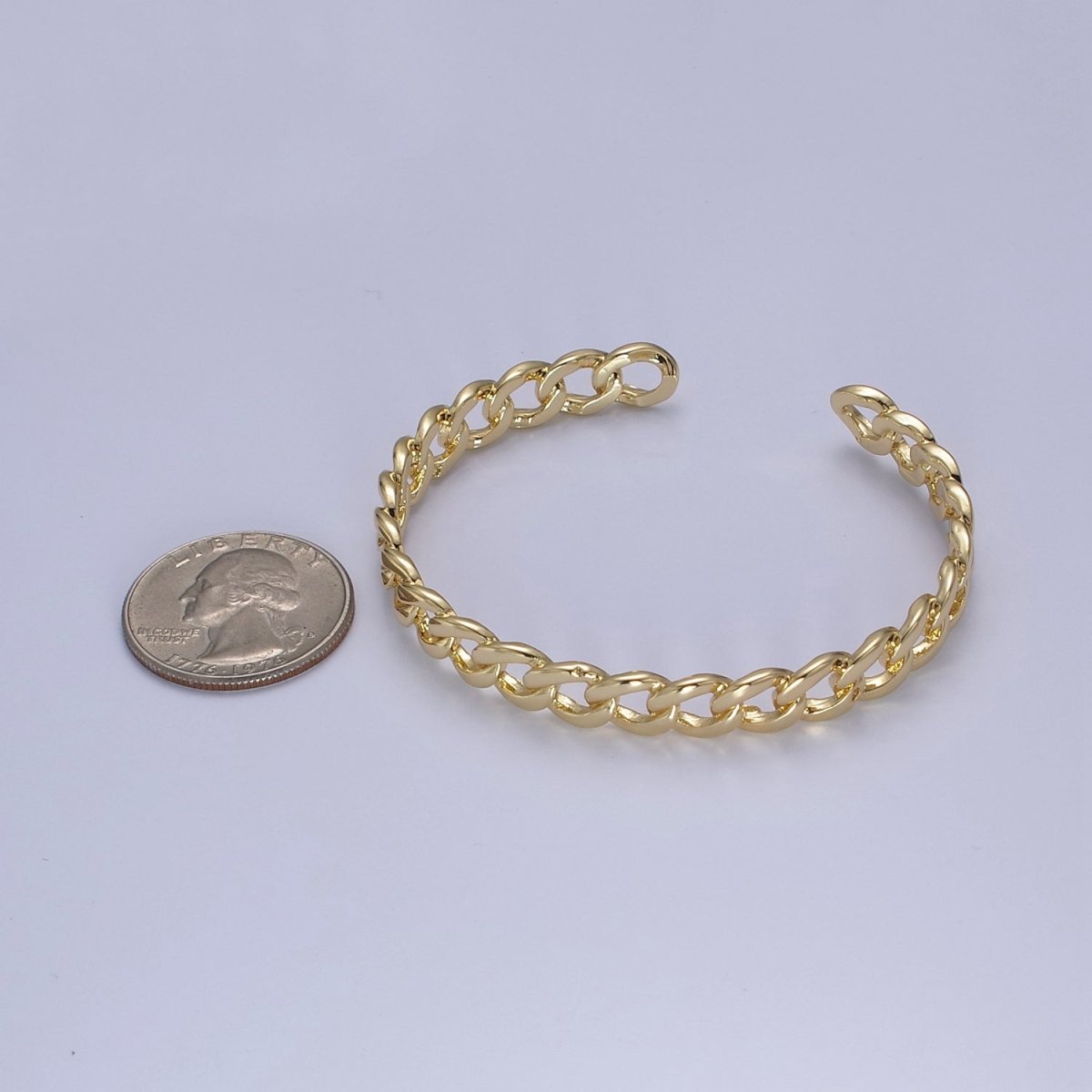 Wholesale Chain Link Cuff Bangle Bracelet, curb link bracelet, gold bangle, cuff bracelet, gold cuff, wrist cuff, stackable bracelet | WA-678 Clearance Pricing - DLUXCA